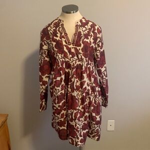 Johnny Was Burgundy Floral Long Sleeve Dress